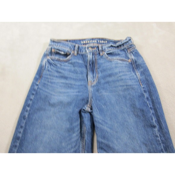 American Eagle Jeans Womens 4 Long Blue Super High-Rise Baggy Wide Leg Raw Hem - Picture 2 of 12